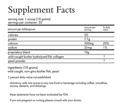 Supplement facts label for a product with nutritional information.