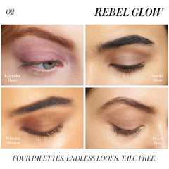 Four eye looks using Hydra Eyes Quartet Rebel Glow shades Lavender Haze Smoke Show Whiskey Shadow and Peach Fuzz 3