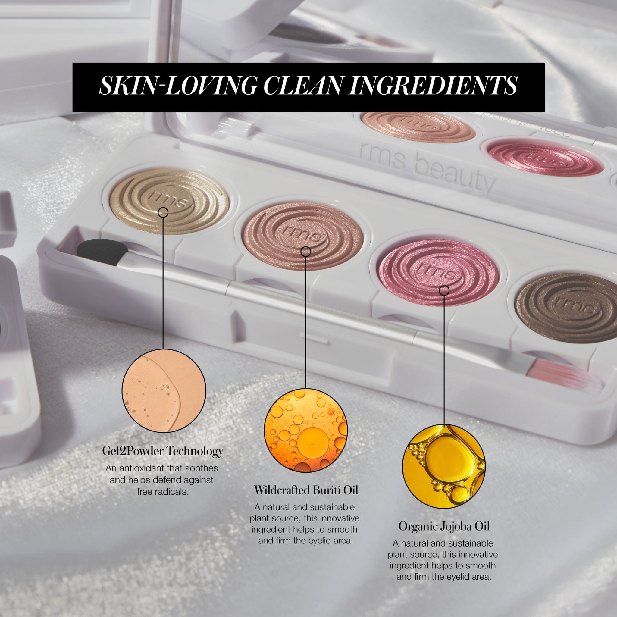 Wild Velvet eyeshadow pan with clean ingredient callouts including buriti oil and jojoba oil 8