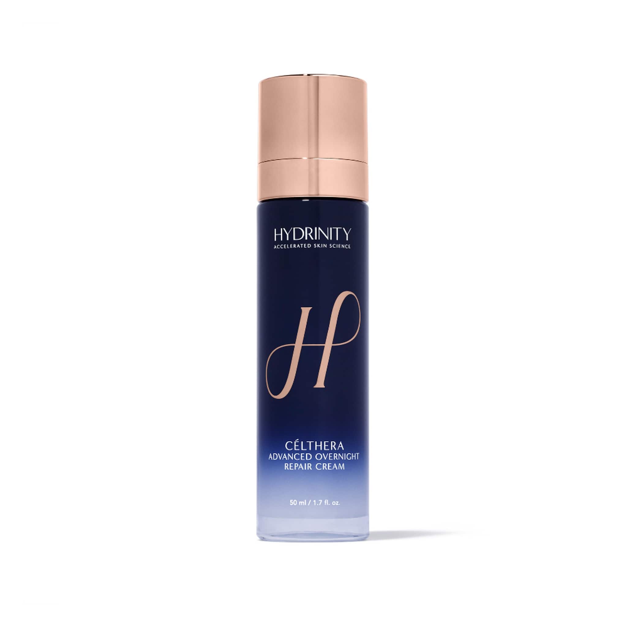 Hydrinity Célthera Advanced Overnight Repair Cream 50ml bottle with rose gold cap