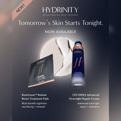 Hydrinity RetaXome Retinal Boost Treatment Pads and Célthera Overnight Repair Cream nighttime duo