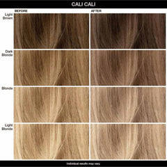 IGK Color Depositing Mask Cali Cali before and after hair color results on light brown dark blonde blonde and light blonde hair 3