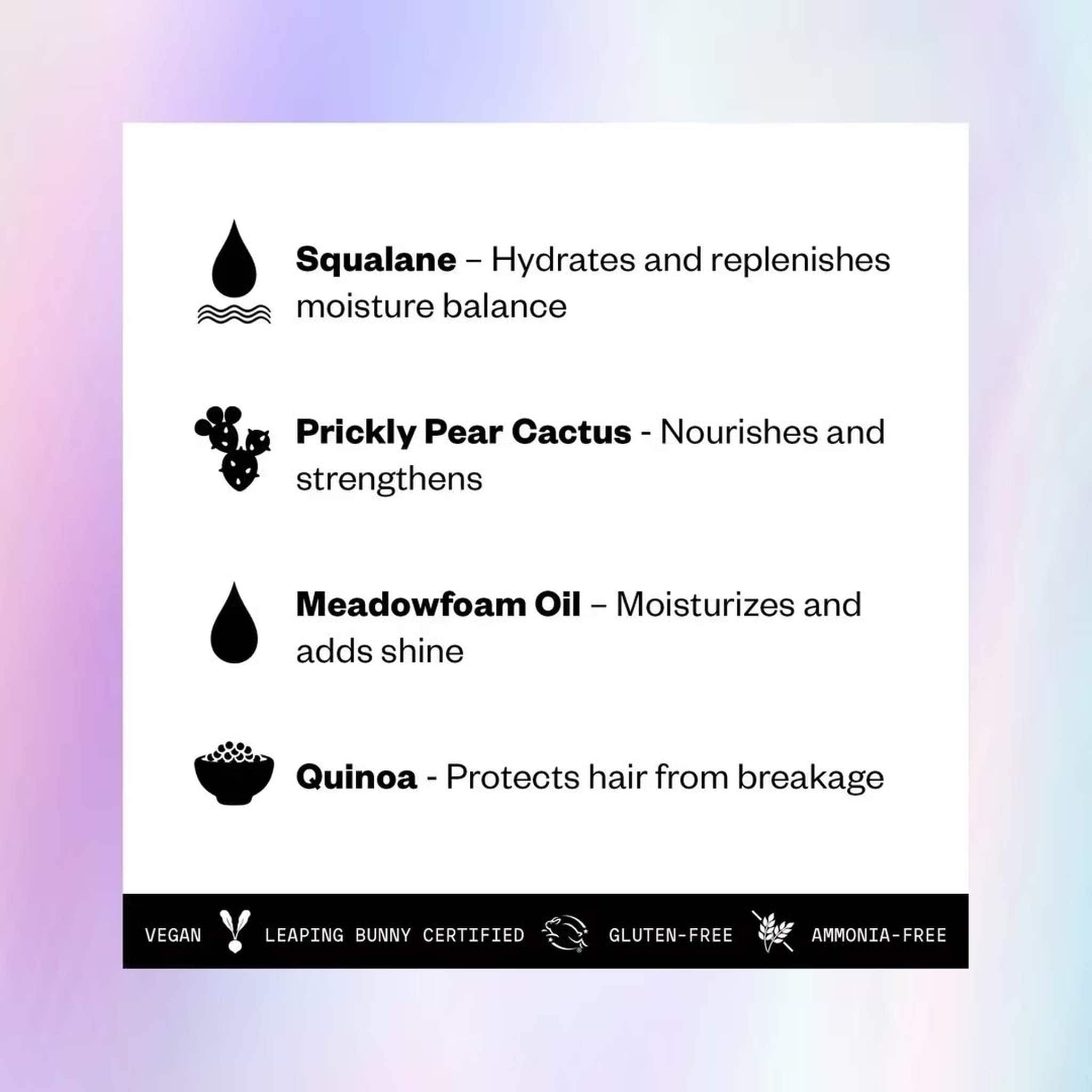 IGK Color Depositing Mask key ingredients squalane prickly pear cactus meadowfoam oil quinoa vegan leaping bunny certified 5