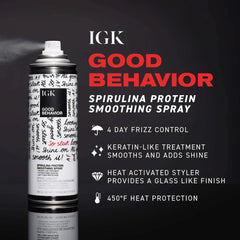 IGK Good Behavior smoothing spray for 4-day frizz control and glass-like shine with keratin-like treatment