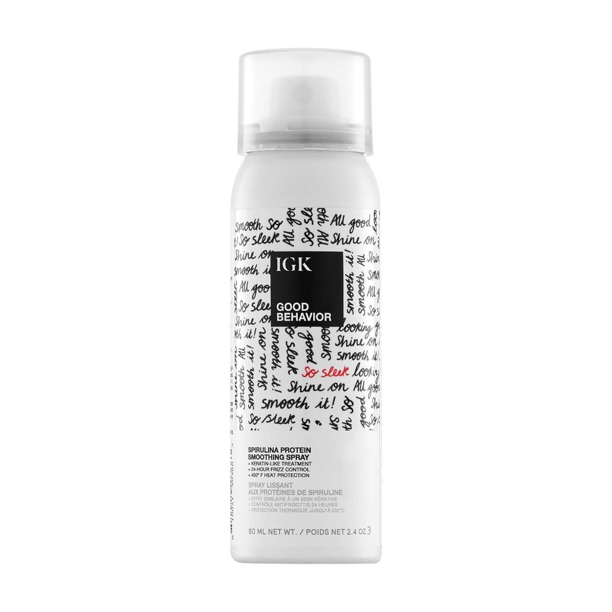 IGK Good Behavior travel size spirulina protein smoothing spray 2.4 oz with keratin-like frizz control for hair