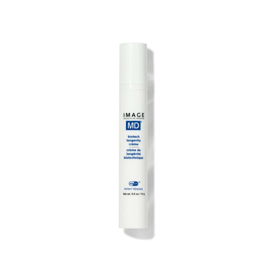 IMAGE MD Biotech Longevity Crème anti-aging face moisturizer in white airless tube 0.5 oz