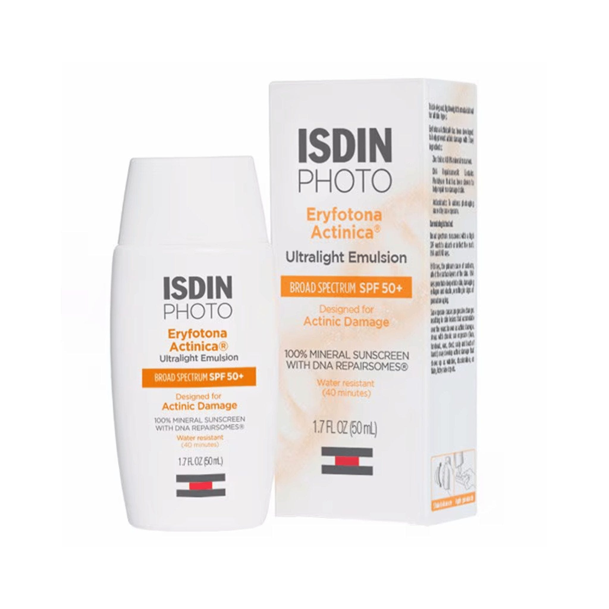 ISDIN Eryfotona Actinica SPF 50+ 50ml bottle and box, mineral sunscreen for actinic damage 1