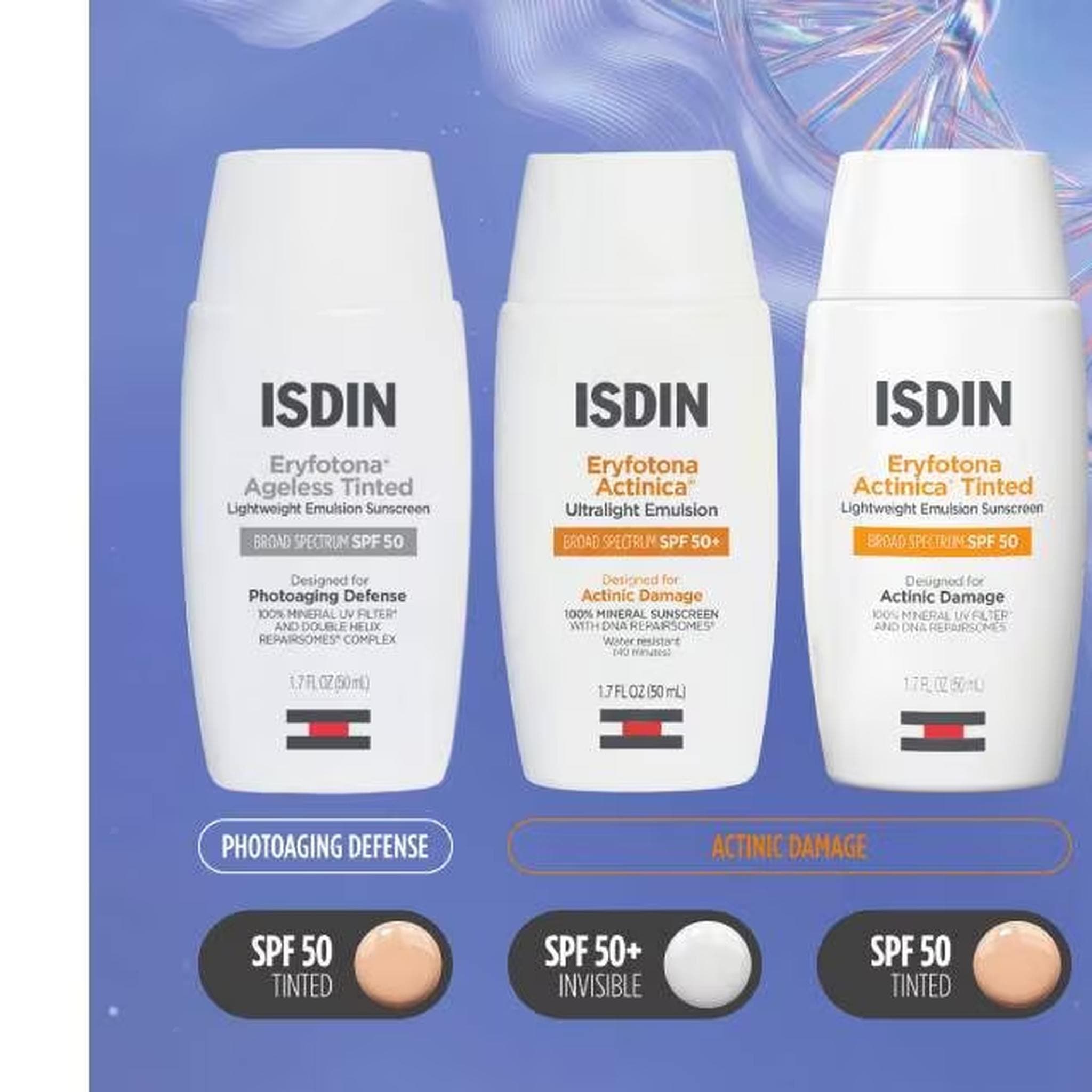 ISDIN Eryfotona Actinica sunscreen collection tinted and invisible SPF