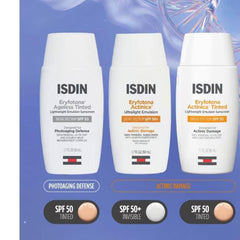 ISDIN Eryfotona Actinica sunscreen collection tinted and invisible SPF