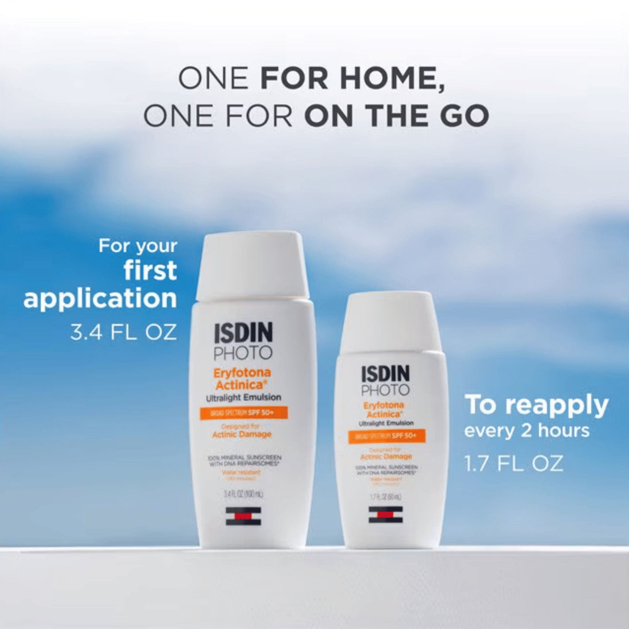ISDIN Eryfotona Actinica SPF 50+ in 3.4 fl oz for first application and 1.7 fl oz travel size for reapplication every 2 hours 7