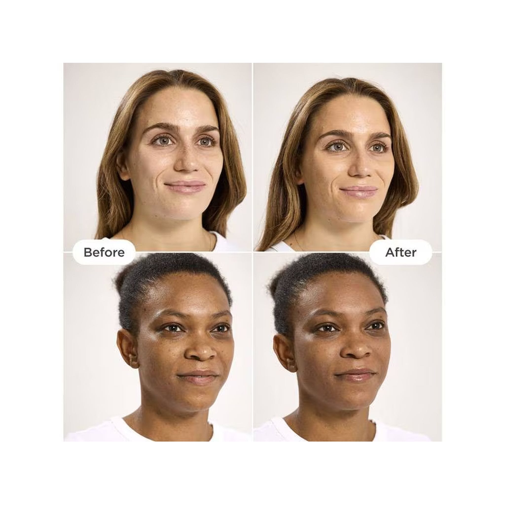 Before and after skin tone results using tinted mineral sunscreen
