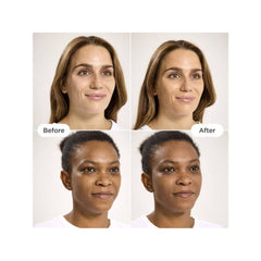 Before and after skin tone results using tinted mineral sunscreen