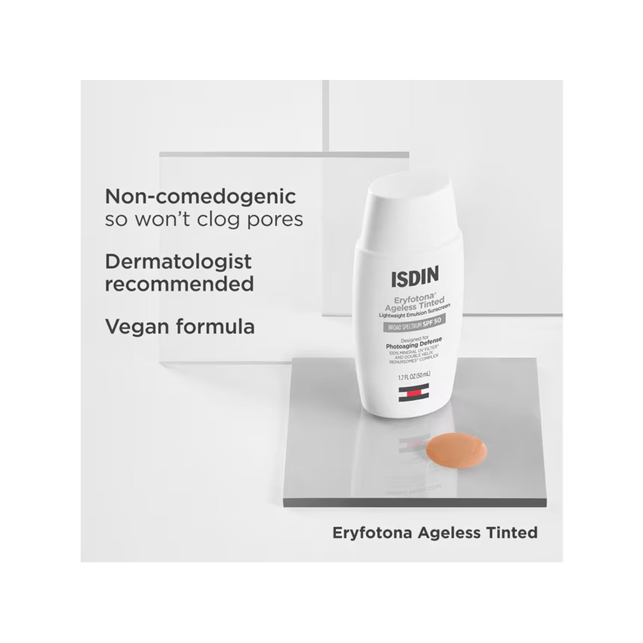 Non-comedogenic dermatologist recommended vegan tinted sunscreen