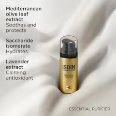 ISDIN Essential Purifier foam cleanser with olive leaf and lavender extracts plus hydrating saccharide isomerate
