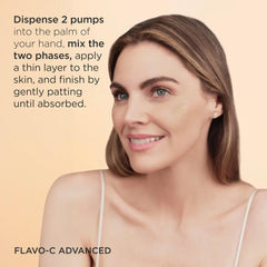 Woman applying Flavo-C Advanced vitamin C serum to her cheek
