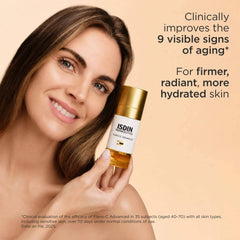 Woman holding Flavo-C Advanced serum for firmer radiant and more hydrated skin