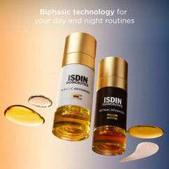 Flavo-C Advanced and Retinal Advanced serum bottles for day and night skincare routines