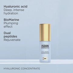 ISDIN Hyaluronic Concentrate serum with hyaluronic acid BioMarine and dual peptides for plumping hydration