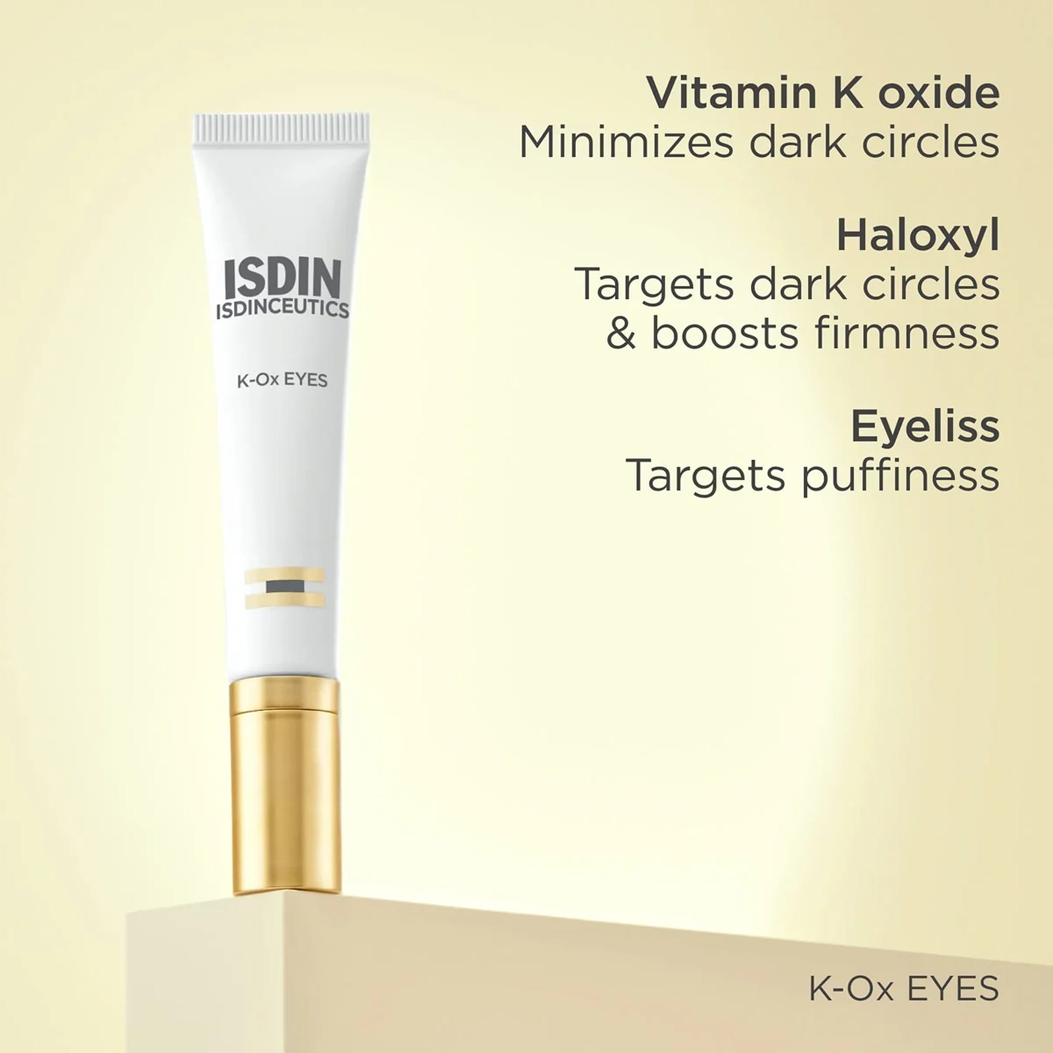ISDIN K-Ox Eyes cream with vitamin K oxide Haloxyl and Eyeliss to target dark circles and puffiness