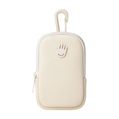 Touchland Touchette Pouch in ivory neoprene with smiling hand logo zipper and clip-on hook for hand sanitizer 1