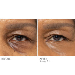 Before and after applying Jane Iredale Skintuition Concealer D11 - dark with gold undertones to brighten under eyes 4