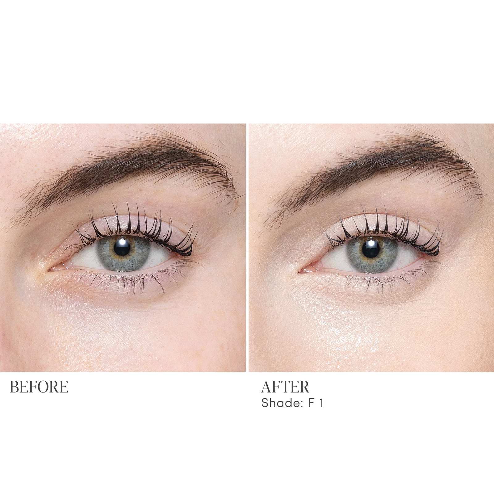Before and after applying Jane Iredale Skintuition Concealer F1 - fair with neutral undertones to brighten under eyes 4