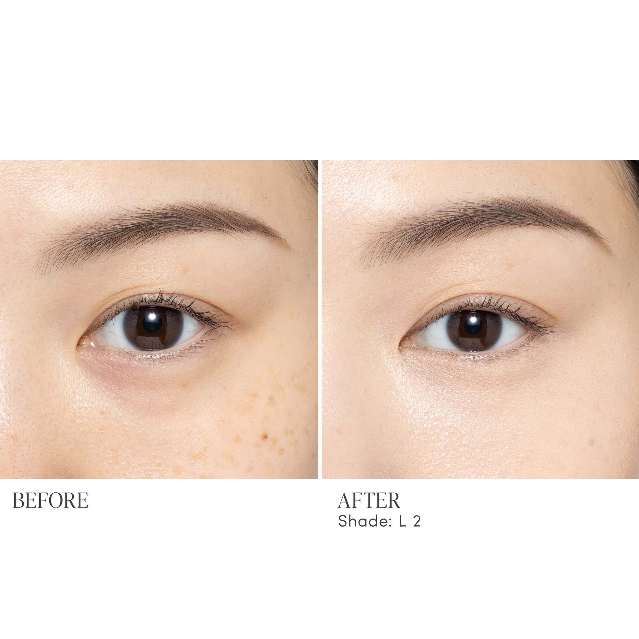Before and after applying Jane Iredale Skintuition Concealer L2 - light with pink undertones to brighten under eyes 4