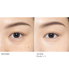 Before and after applying Jane Iredale Skintuition Concealer L2 - light with pink undertones to brighten under eyes 4