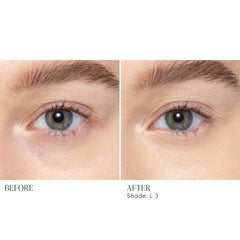 Before and after applying Jane Iredale Skintuition Concealer L3 - light with neutral undertones to brighten under eyes 4