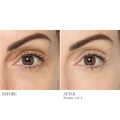 Before and after applying Jane Iredale Skintuition Concealer LM4 - light medium with neutral undertones to brighten under eyes 4