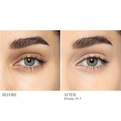 Before and after applying Jane Iredale Skintuition Concealer M7 - medium with peach undertones to brighten under eyes 4