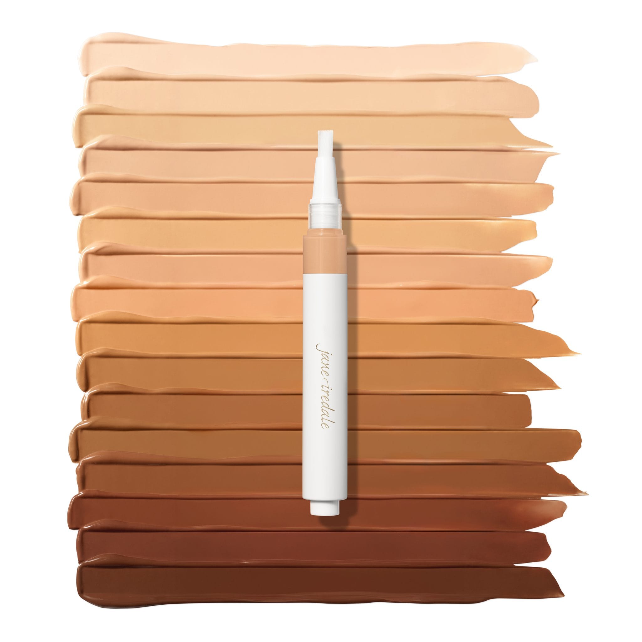 Jane Iredale Skintuition Liquid Concealer shade swatches showing full range from fair to deep