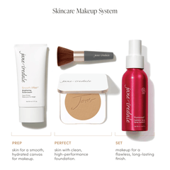 Jane Iredale skincare makeup system with Smooth Affair primer PurePressed foundation and Pommisst spray