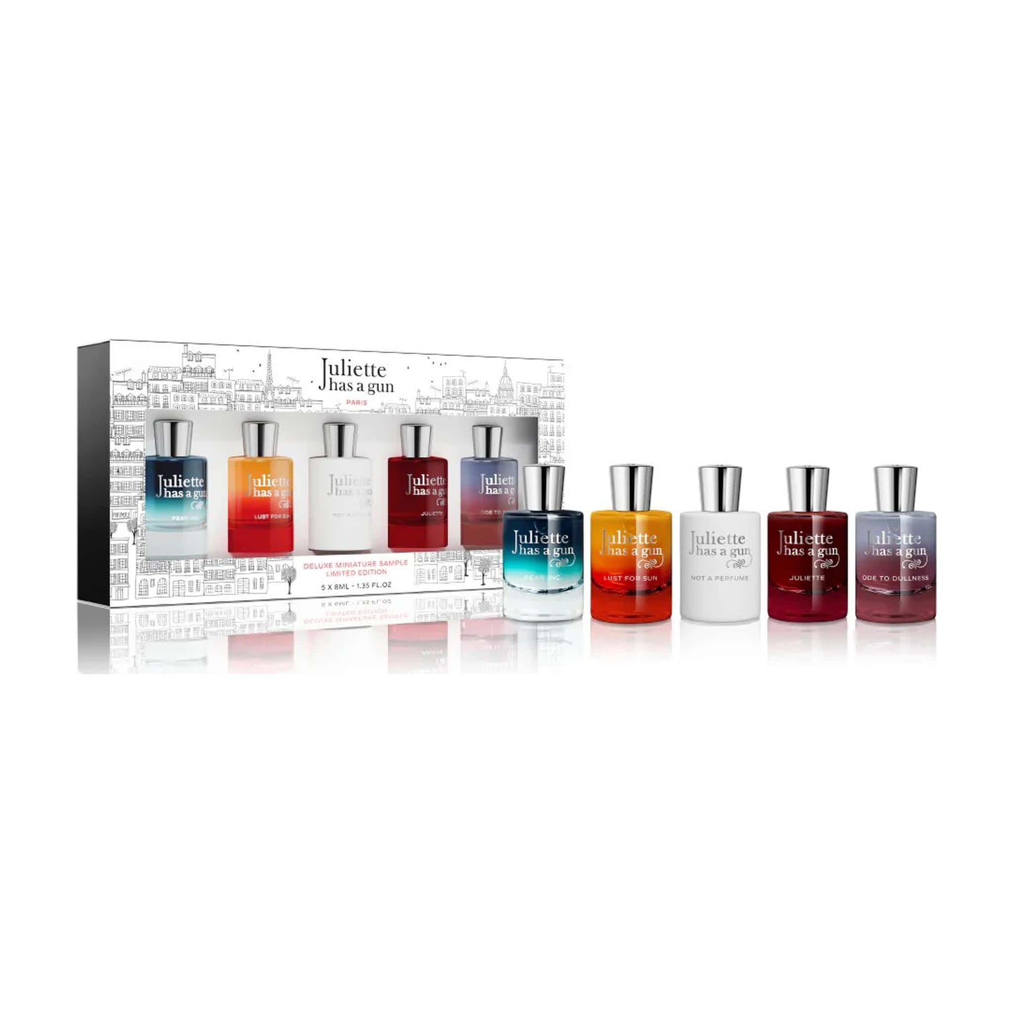 Juliette Has a Gun Deluxe Miniature Set with Pear Inc Lust for Sun Not a Perfume Juliette and Ode to Dullness 8ml bottles