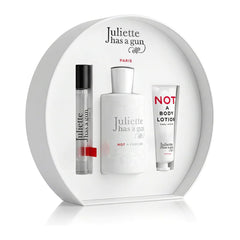 Juliette Has a Gun Not a Perfume gift set in open white display box with perfume travel spray and Not a Body Lotion (115)