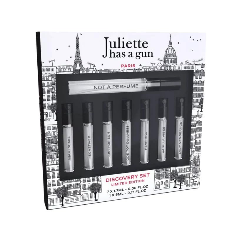 Juliette has a gun perfume discovery set Miami Shade Edition packaging with Eiffel Tower design