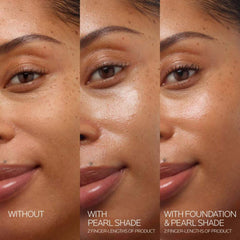 Before and after Anthelios Glow pearl shade sunscreen on skin