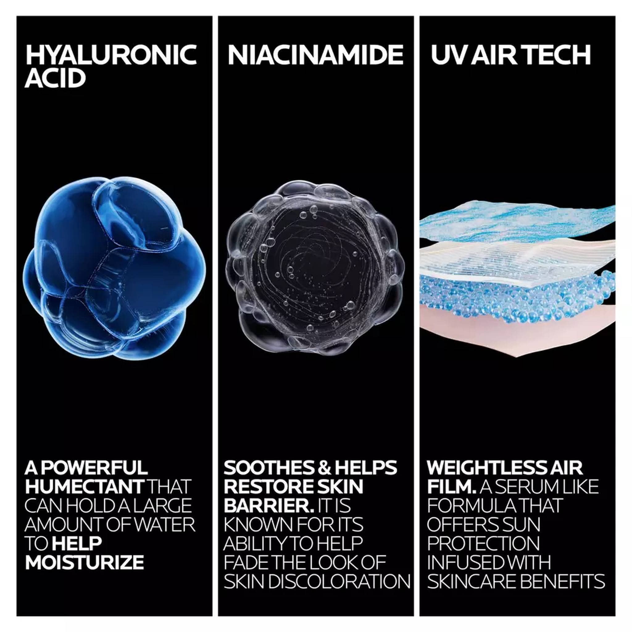 Anthelios UV Air SPF 50 key ingredients hyaluronic acid and niacinamide