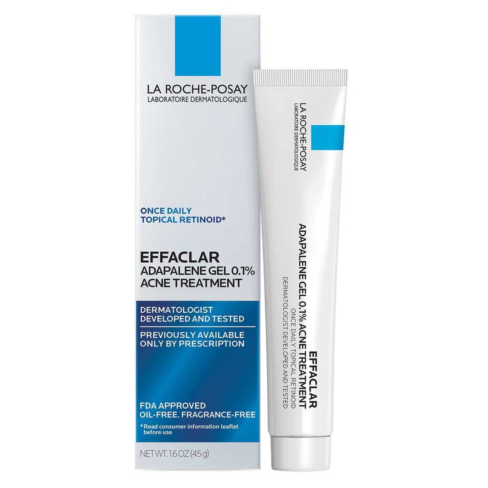 La Roche-Posay Effaclar Adapalene Gel 0.1% acne treatment box and tube