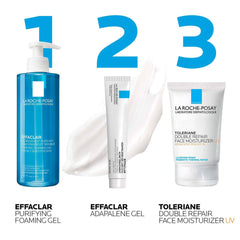 Three step Effaclar acne skincare routine with cleanser and moisturizer