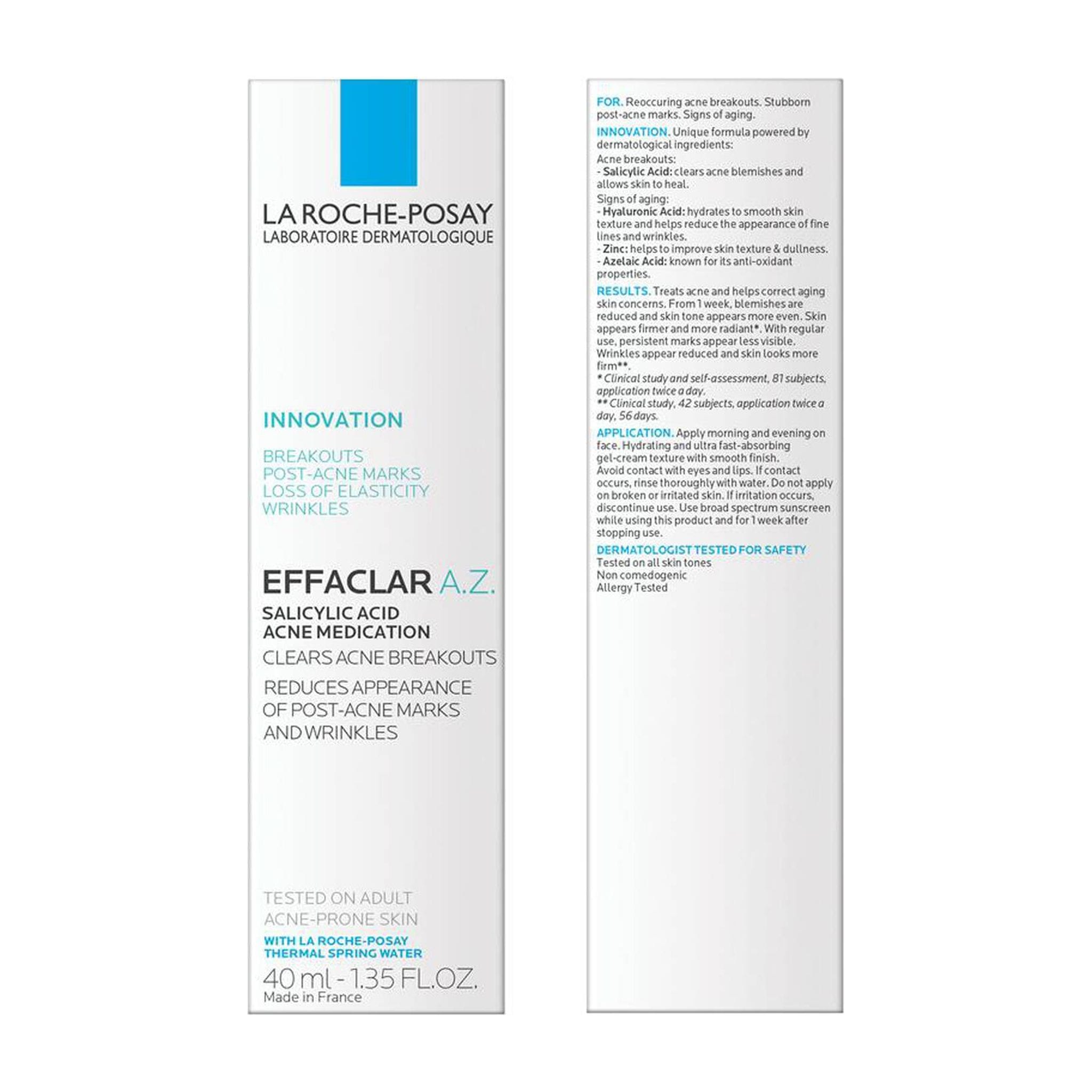 La Roche-Posay Effaclar AZ gel box front and back packaging