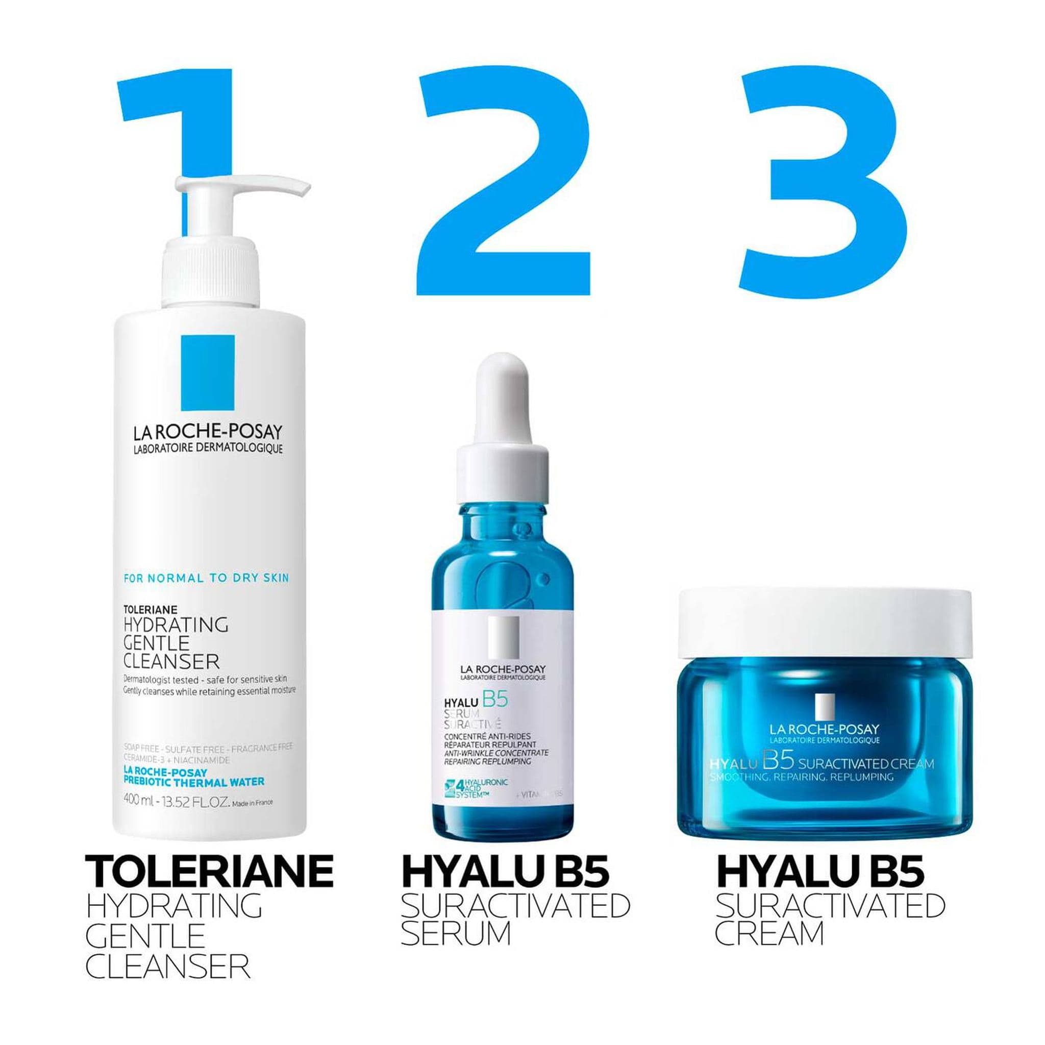 Three step La Roche-Posay skincare routine with Hyalu B5 cream 7