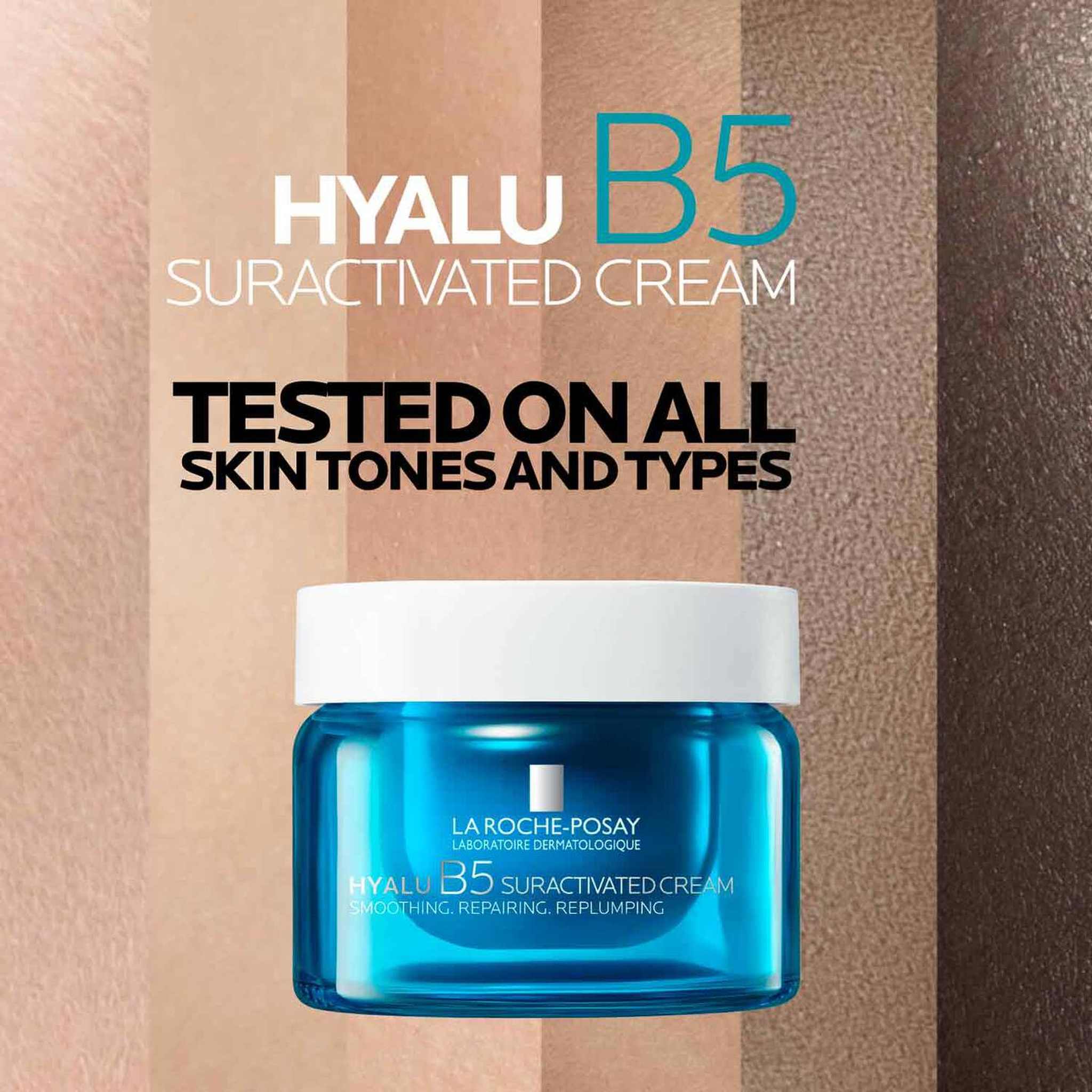La Roche-Posay Hyalu B5 cream jar tested on all skin tones 8