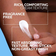 Rich fragrance free Lipikar AP+M cream texture absorbing into skin