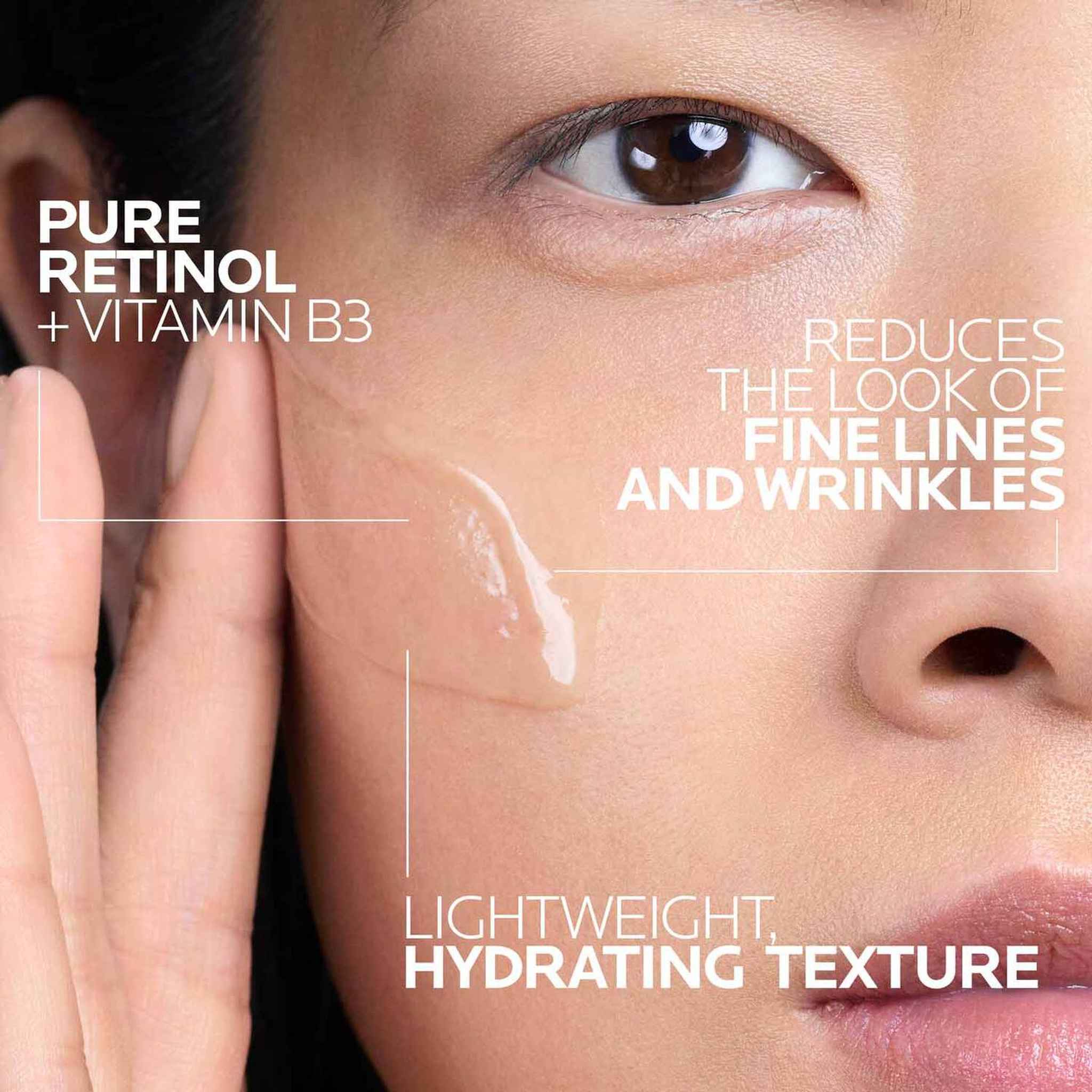 Lightweight hydrating Retinol B3 serum texture swatch on skin