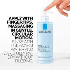 Applying Toleriane Milky Cleanser with fingertips in circular motion