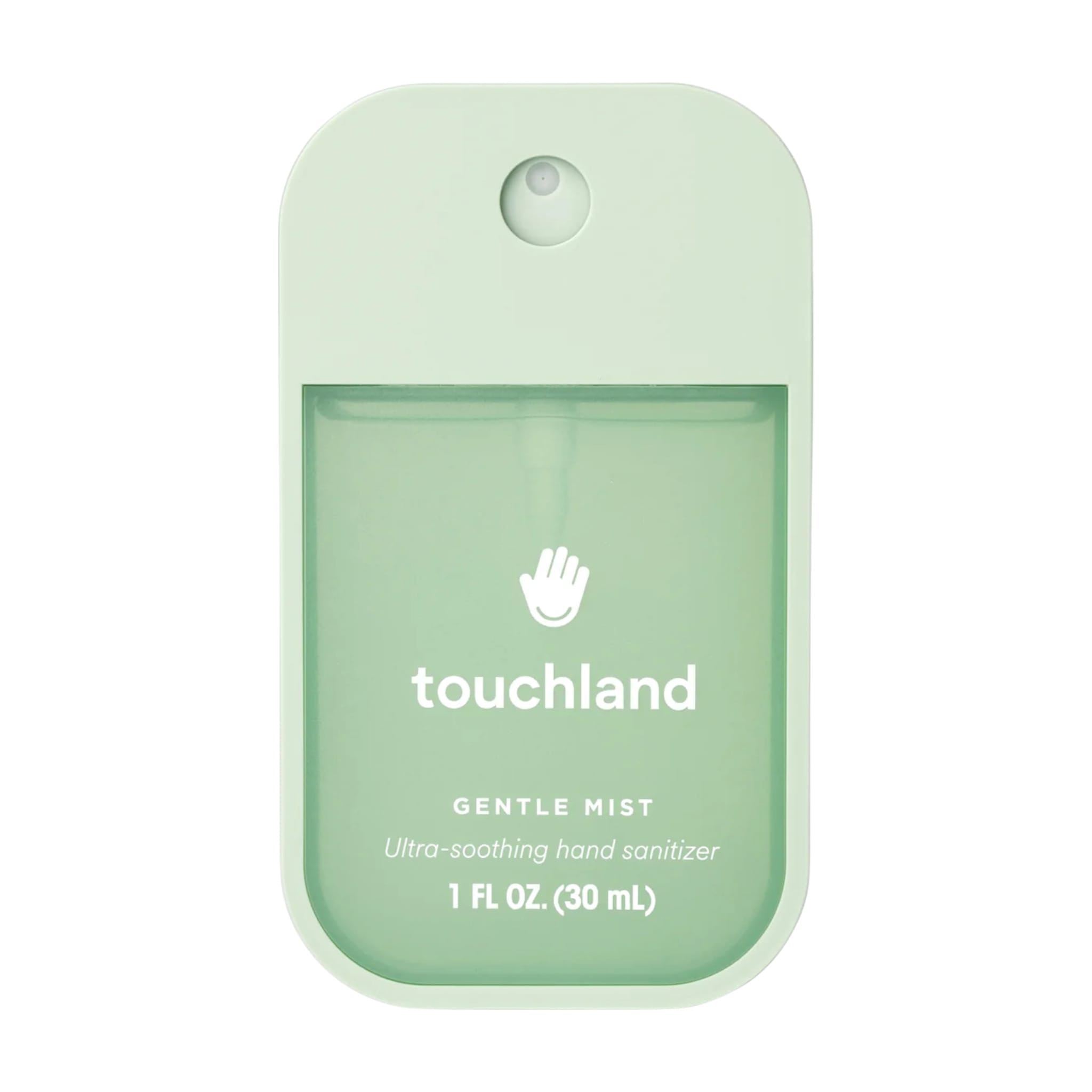 Touchland Gentle Mist Lily of the Valley ultra soothing hand sanitizer in a soft green 1 oz pocket spray