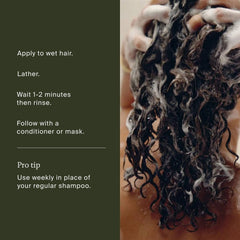How to use Living Proof Clarifying Detox Shampoo weekly by lathering on wet curly hair and rinsing