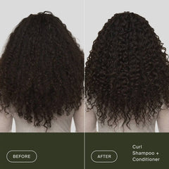 Before and after Living Proof Curl Shampoo and Conditioner on long frizzy curly hair for defined curls