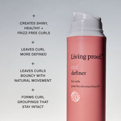 Living Proof Curl Definer pump bottle with benefits for shiny healthy frizz free curls with natural movement